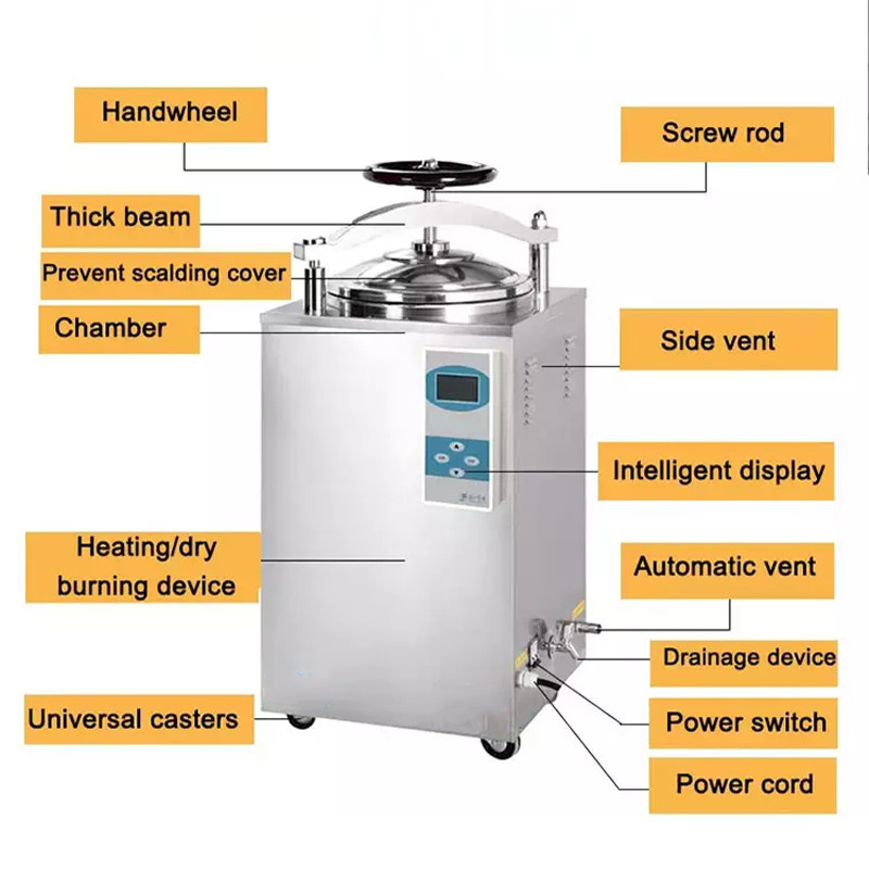 Rueda de mano Display digital Autoclave vertical 35L 50L 75L 100L 150L Litro para los hongos Esterilizador de retorte de alimentos enlatados