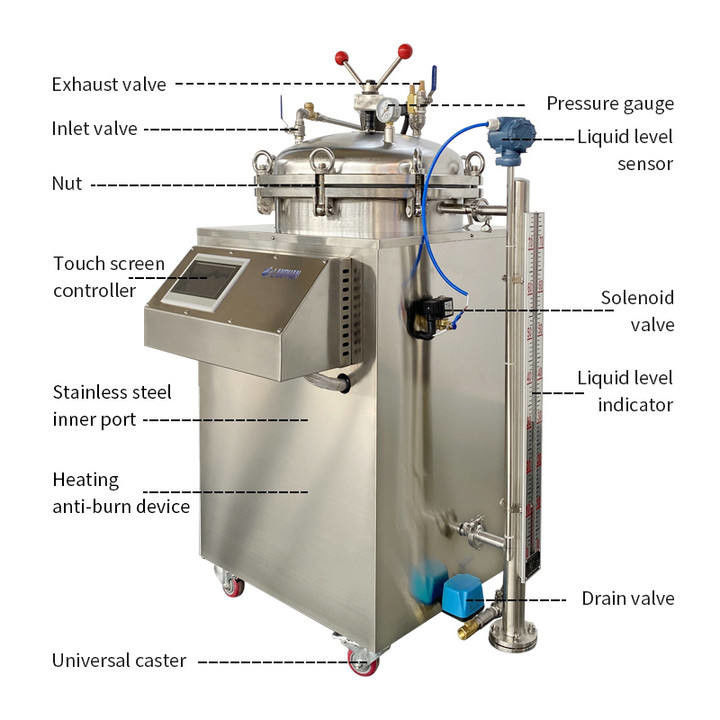 Autoclave esterilizador industrial de 100L de capacidad con baño de vapor y agua para esterilización a alta presión