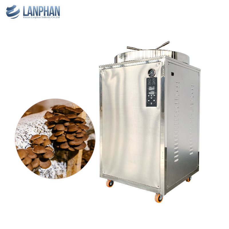 Esterilizador vertical de 230L Autoclave vertical de vapor de 8KW con rueda de mano para sustrato de hongo