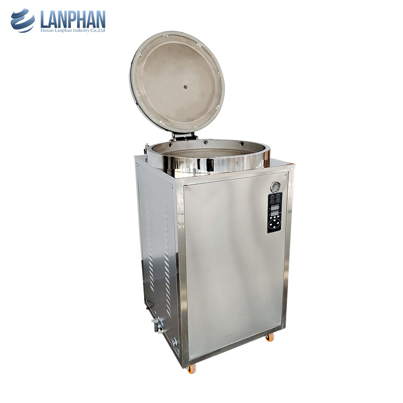 Esterilizador vertical de 230L Autoclave vertical de vapor de 8KW con rueda de mano para sustrato de hongo