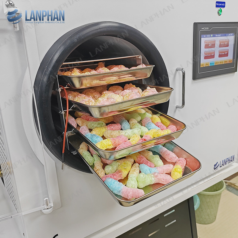 4 bandejas Skittle máquina de secado por congelación con vacío pequeña de banco secador de congelación para el hogar para dulces