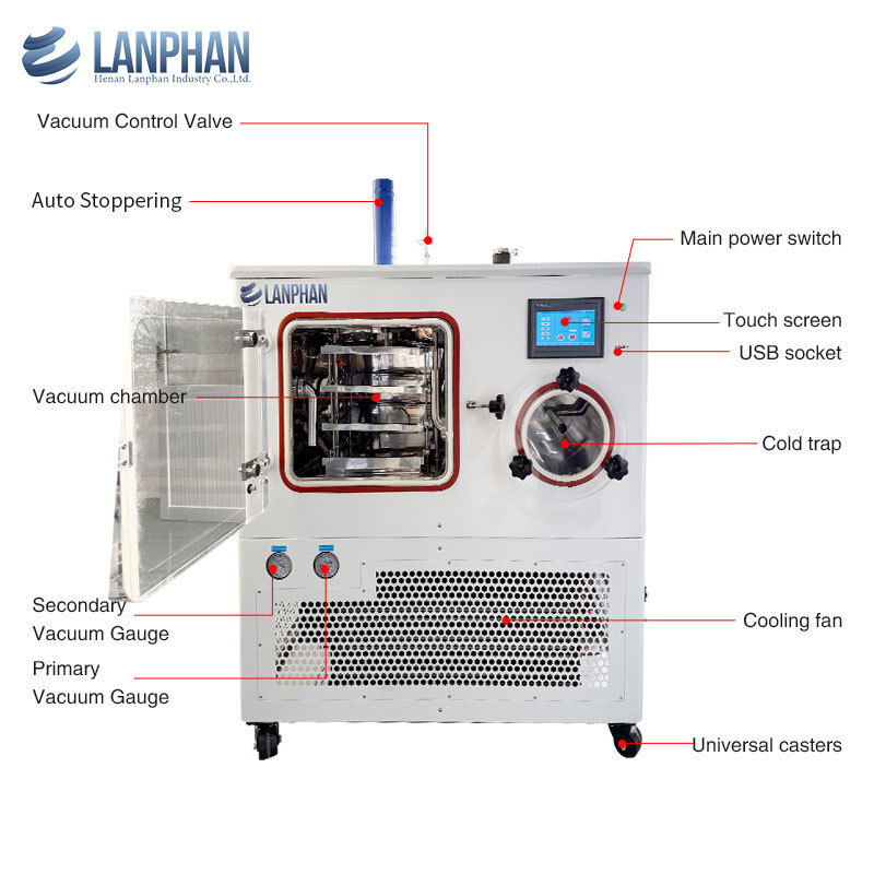 Máquina de secado al vacío con secador de congelación de laboratorio con capacidad de 4 kg por lote y temperatura de captura en frío de -75 °C para la formulación de alimentos biológicos